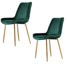 Furniturebox 2x Pesaro Green Velvet Gold Leg Luxury Dining Chairs