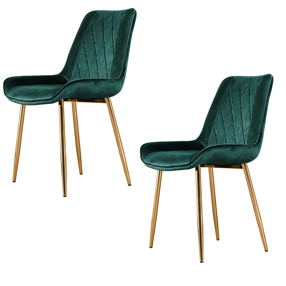 image 1 of Furniturebox 2x Pesaro Green Velvet Gold Leg Luxury Dining Chairs