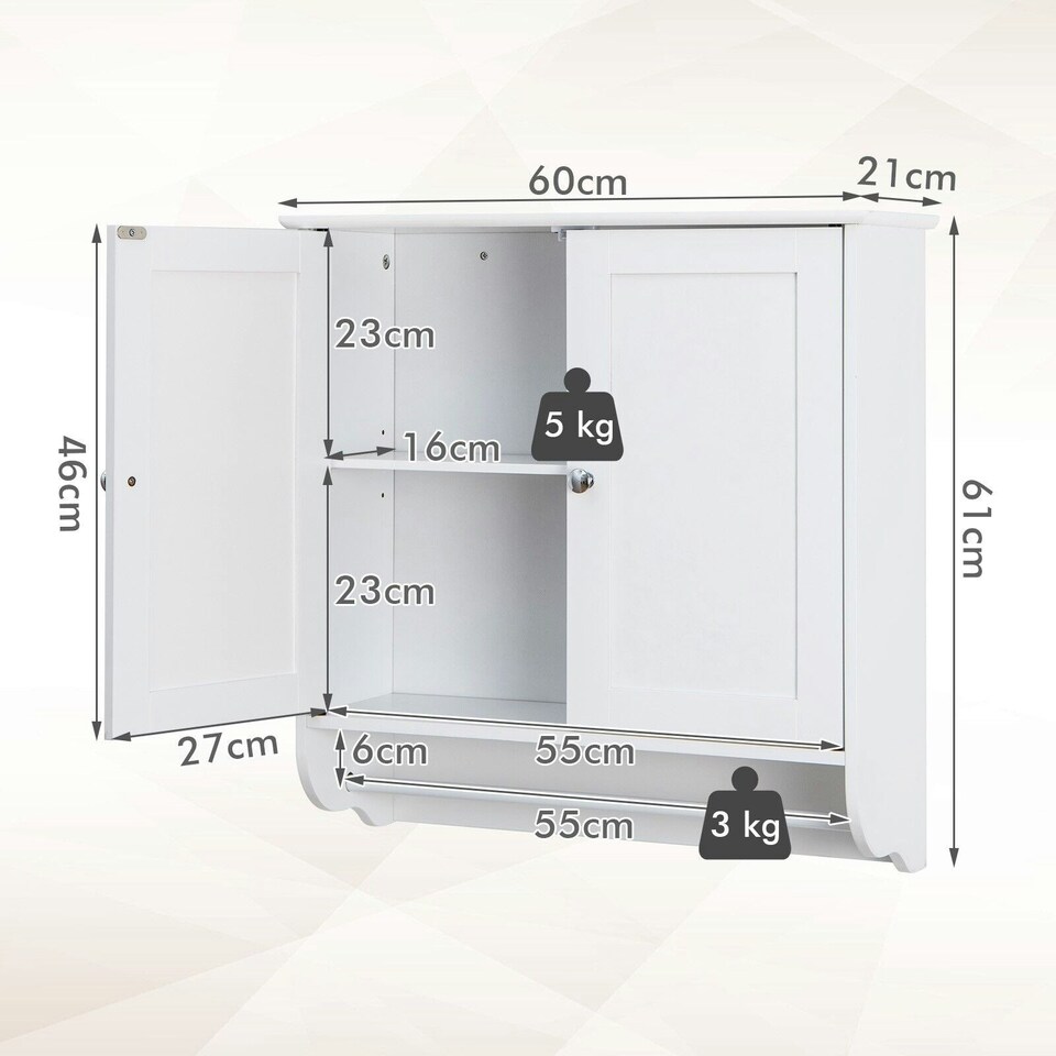 image 1 of COSTWAY Wall-mounted Bathroom Cabinet Storage Medicine Cabinet White