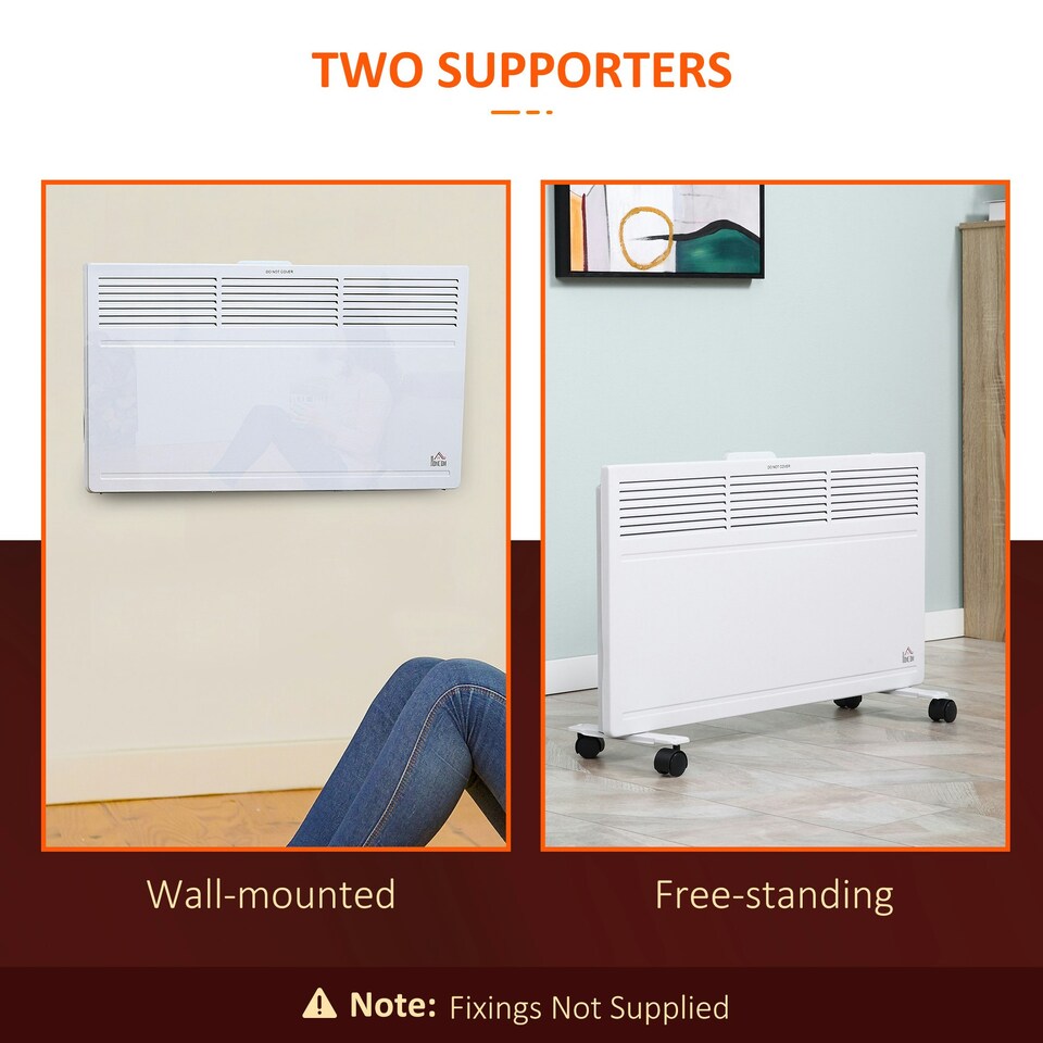 image 1 of HOMCOM Convector Radiator Heater w/ Adjustable Thermostat Safety Cut-Off, Black