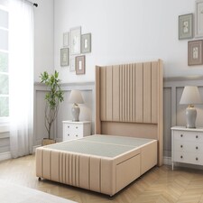Sloomy Hargrave Pebble Plush Divan Bed Base No Drawers With 54 Inch Wingback Headboard & 12 Inch Matching Footboard | Brown | Pebble | Small Single | 1