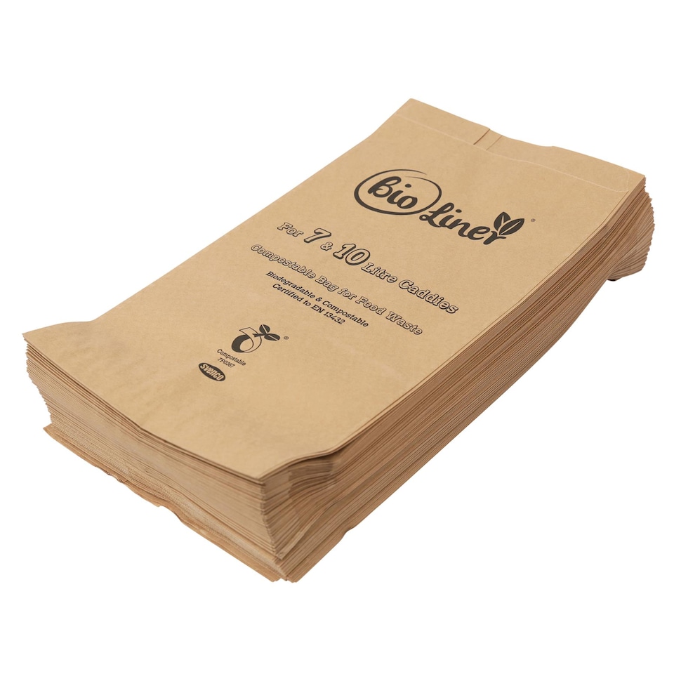 image 1 of 7 & 10L Bioliner Paper Compostable Caddy Liners (Medium) - 100 Bags