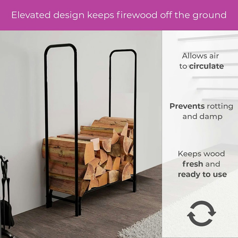 image 1 of 120cm Outdoor Metal Log Holder Storage Rack with Cover