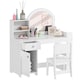image 1 of AIYAPLAY Kids Vanity Table and Chair Set, Girls Dressing Table with 2-Colour LED Mirror, Stool, Cabinet, Drawer, Bookshelf and Shelves for Ages 3-8 Years | White