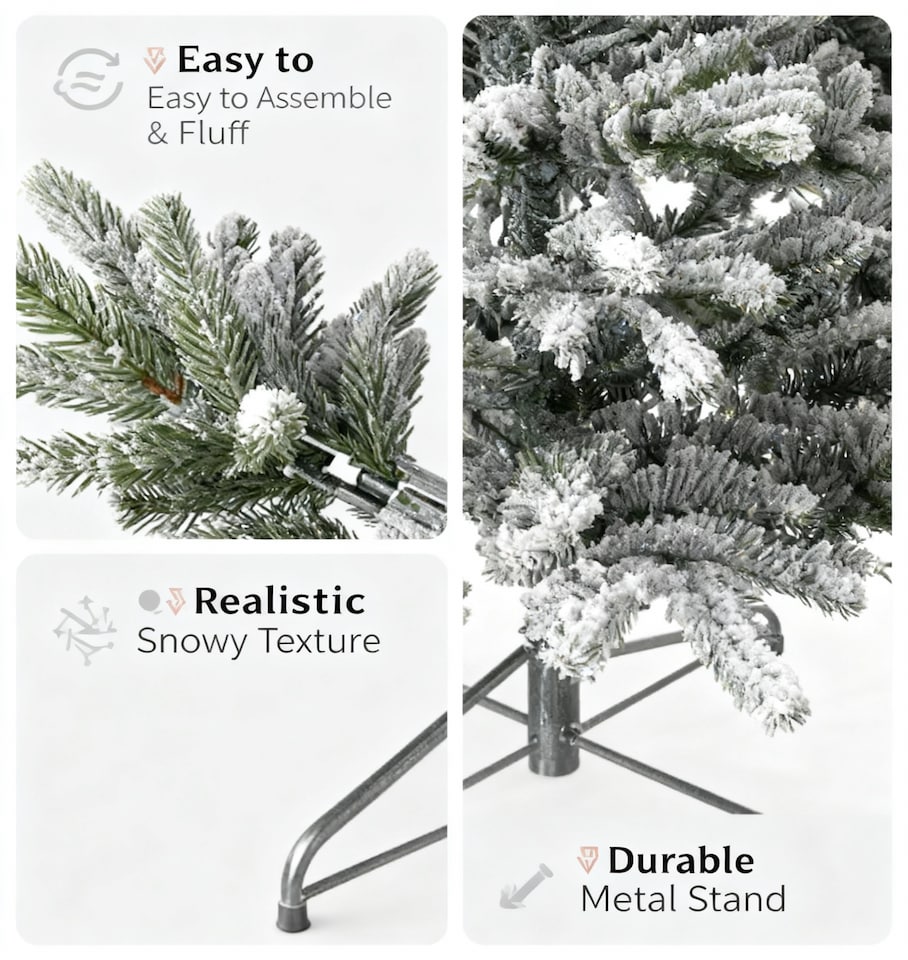 image 1 of 5FT Californian Pine Snow Covered Green Tips Bushy Artificial Plain Christmas Tree | White | White