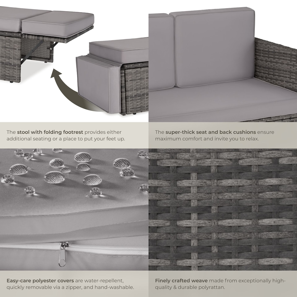 image 1 of Garden Sofa Corfu - 2 seater sofa, stool sun lounger, thick cushions | Grey | grey | 119 x 64,50 x 71,50 cm | 1
