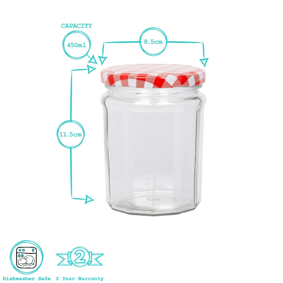 image 1 of Argon Tableware Glass Jam Jars with Lids - 380ml - Pack of 6