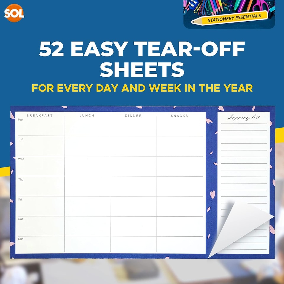 image 1 of Weekly Magnetic Meal Planner & Shopping List – 52 Sheet Fridge Organiser Pad for Meal Prep, Grocery Planning & Easy Attachment