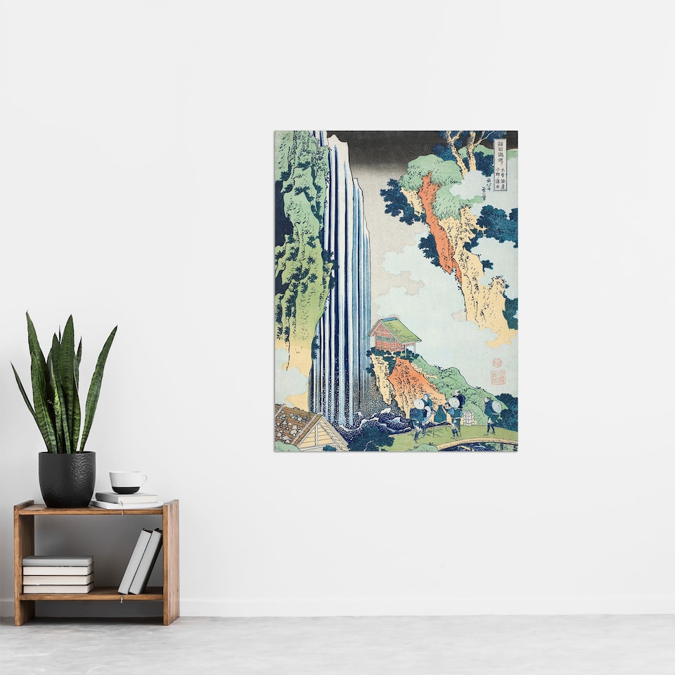 image 1 of Ono Waterfall Kisokaido Road Vintage Japan Wall Art Print Hokusai 24x32"