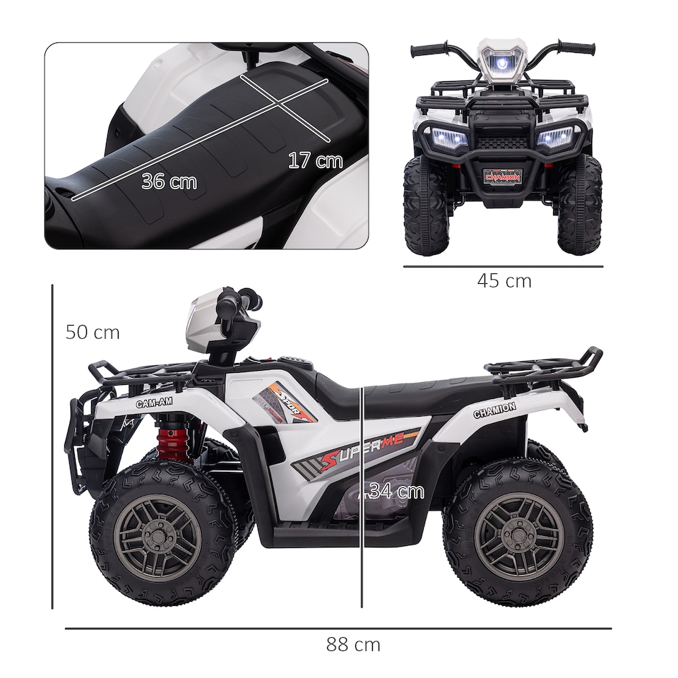 image 1 of HOMCOM 12V Electric Car for Kids, Battery Powered Quad Bike, Ride-On ATV Car with Forward, Reverse Functions, Music, LED Lights, for Ages 3-5 Years - White