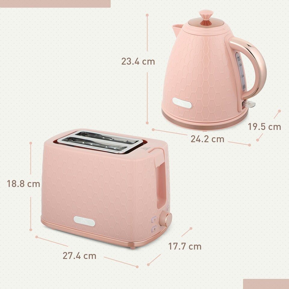 image 1 of HOMCOM Kettle and Toaster Set 1.7L Kettle & 2 Slice Toaster Set, Light Pink