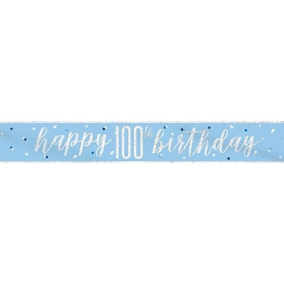 Blue Glitz Happy 100th Birthday Holographic Foil Banner 274cm