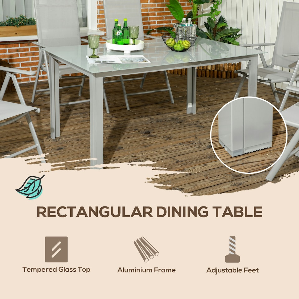 image 1 of Outsunny 7 Piece Garden Dining Set, Outdoor Table and 6 Chair, Aluminium, Black