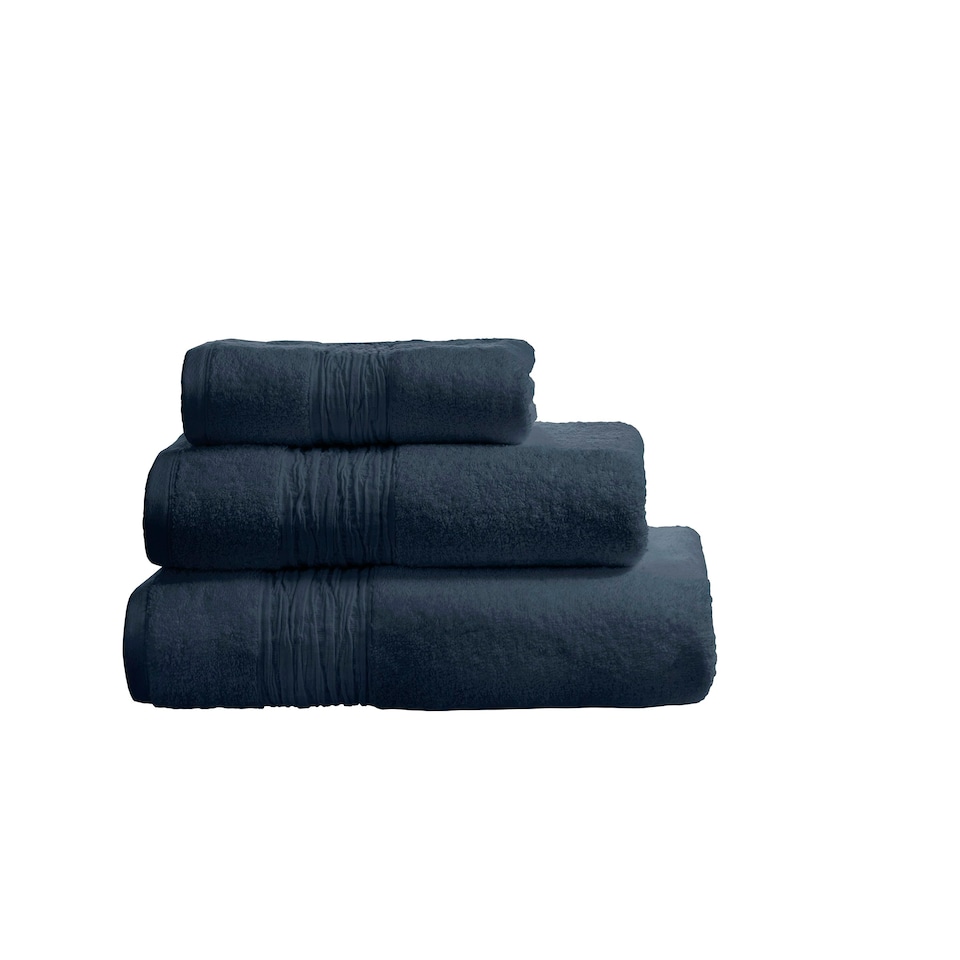 image 1 of Martex 600gsm Turkish Cotton Towel With Linen Blend Insert Border Navy Blue Hand Towel (pack of 2) Blue