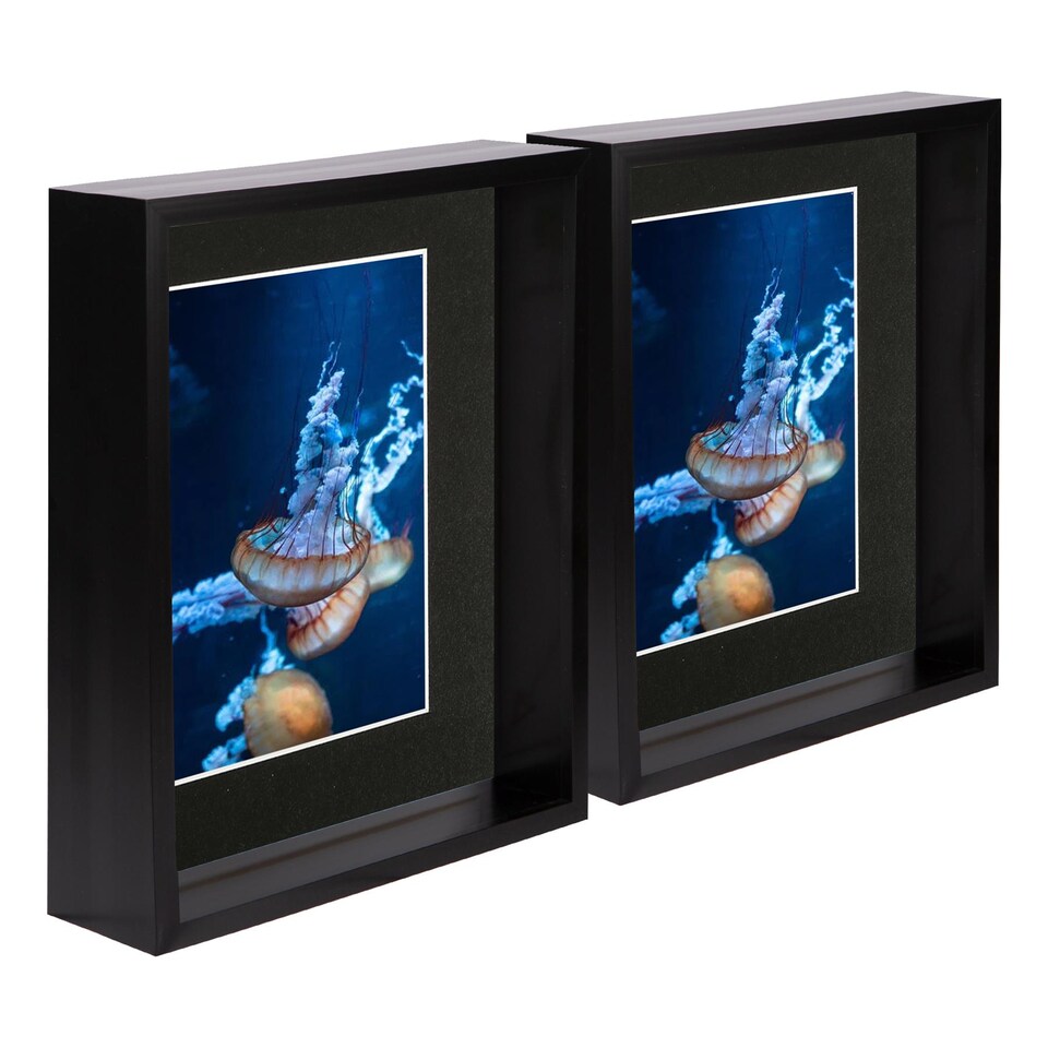 image 1 of Nicola Spring 8 x 10" Deep Photo Frames - Black/Black Mount - 3D Deep Box Picture Frame Display Case (27.5 x 22.5cm) x2