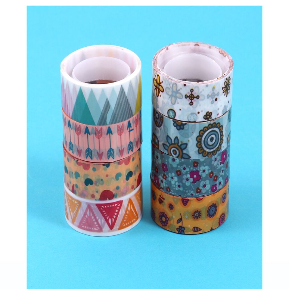 image 1 of Pack of 8 Fancy Colour Cartoon Washi Tapes 1.5cm x 5m