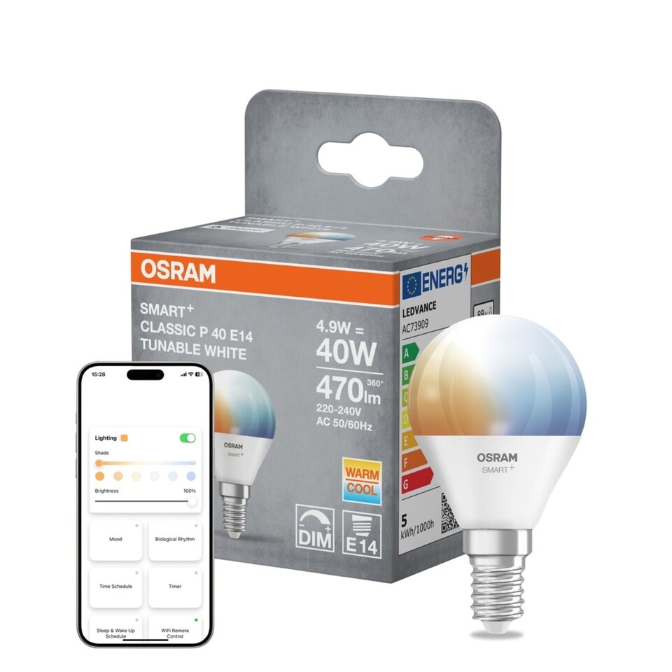 image 1 of Osram Smart+ Matter E14 Classic P40 Tunable White Light Bulb 4.9W 4 Pack