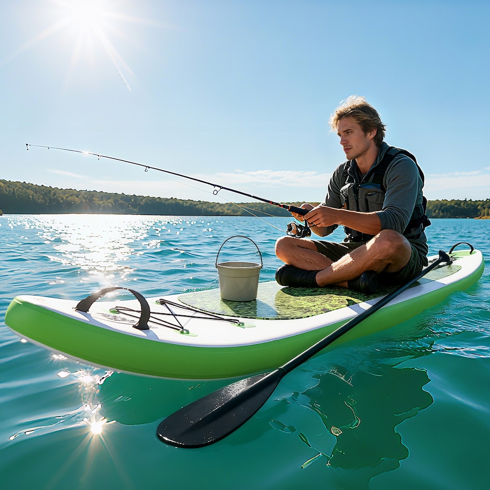 image 1 of HOMCOM Inflatable Stand Up Paddle Board, 10' x 30' x 4', Non-Slip SUP, with ISUP Accessories, Hand Pump, 3 Fins, Adj Paddle for Youth Adult Beginners and Experts | Green | Green