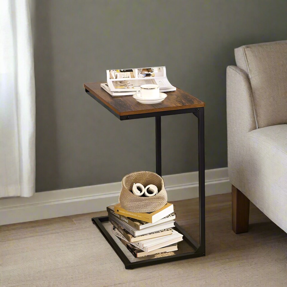 image 1 of Modcraft Small Laptop Side Table and Rustic Brown & Black Industrial Sofa or Bed Desk with Steel Frame