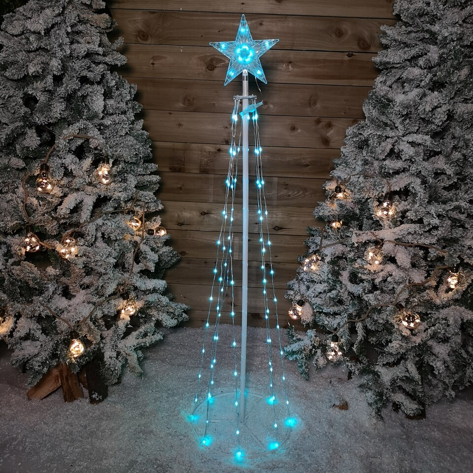 image 1 of 150cm (5ft) White Metal Maypole Tree with 106 Rainbow LED Wire Lights and Remote