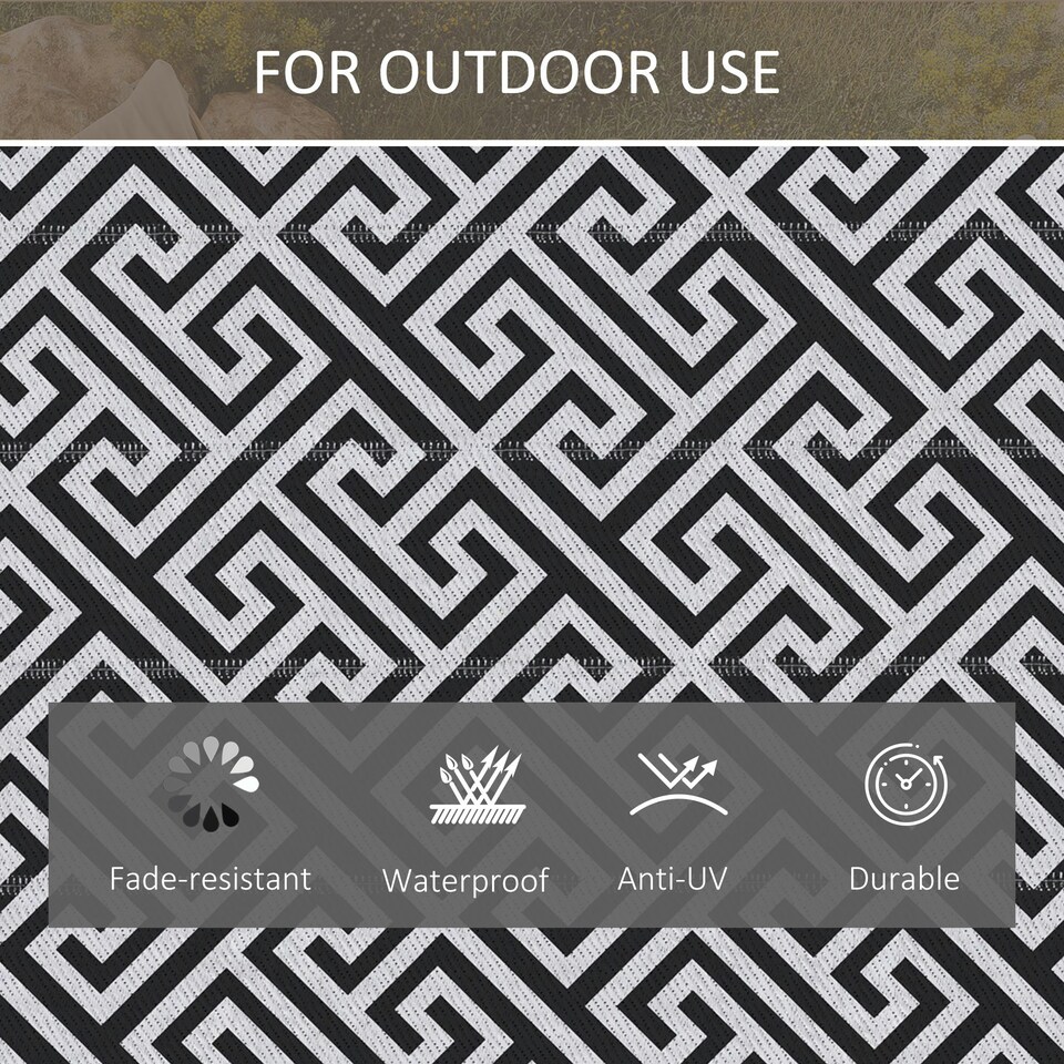 image 1 of Outsunny 182x274cm Reversible Outdoor Rug Portable Plastic Straw RV Camping Mat Black | Black