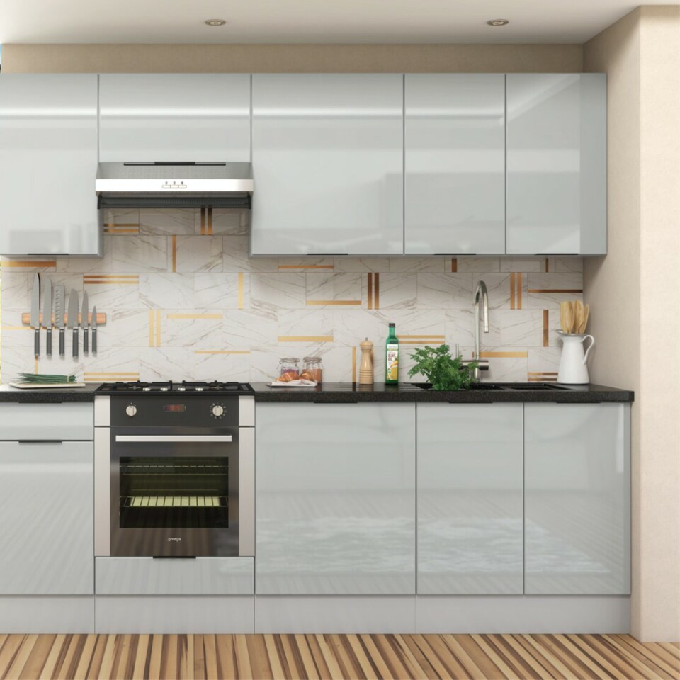 image 1 of Luna Kitchen End Panel Left Right Universal Wall Unit Grey Gloss 3000x720mm