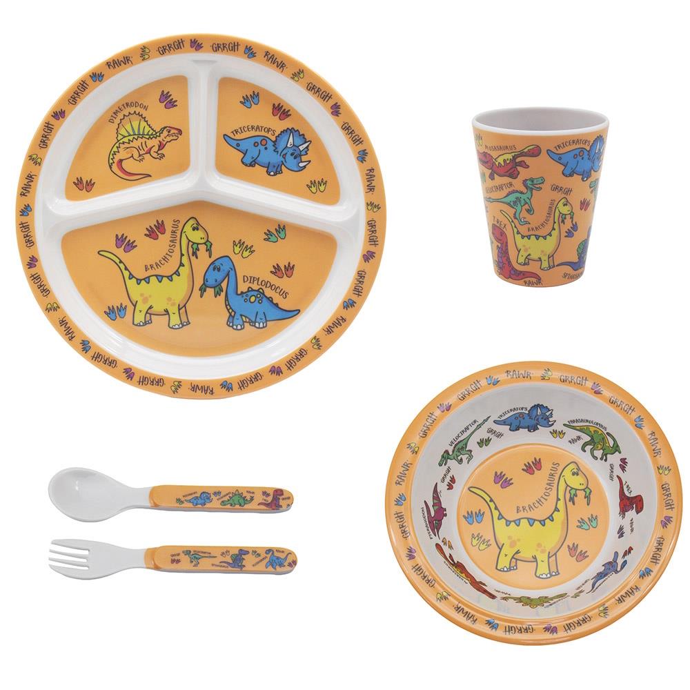 Lesser & Pavey 5 Piece Dinosaur Children's Feeding Dinner Set in Orange