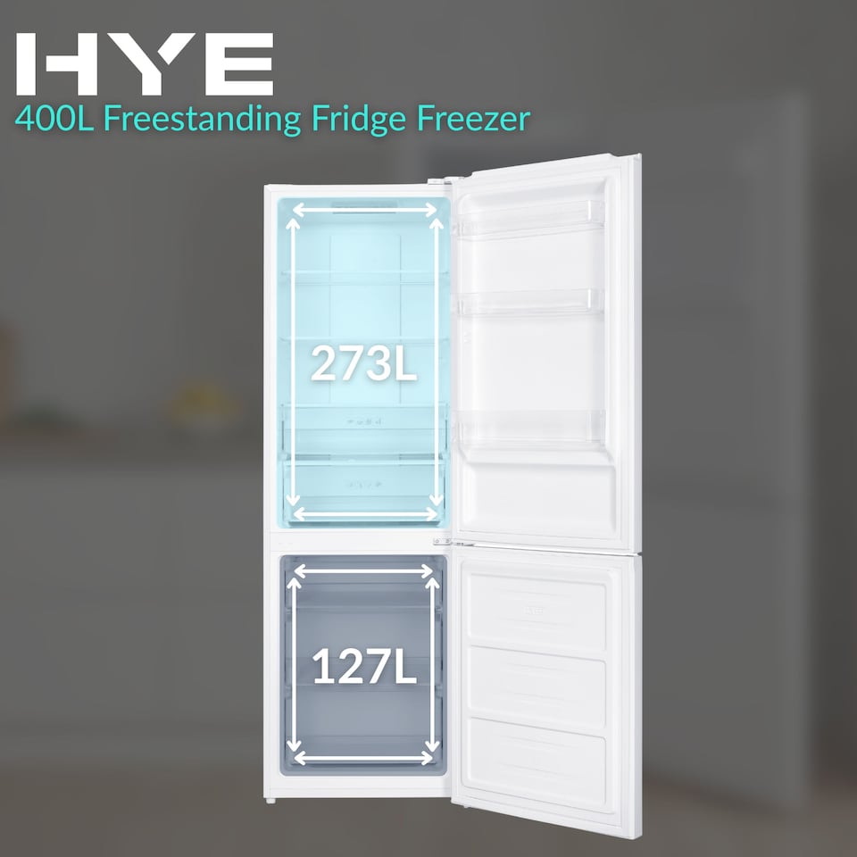 image 1 of HYE 70-30 Freestanding No Frost Fridge Freezer, 400 Litre, 60cm, White - RF01FF400W01