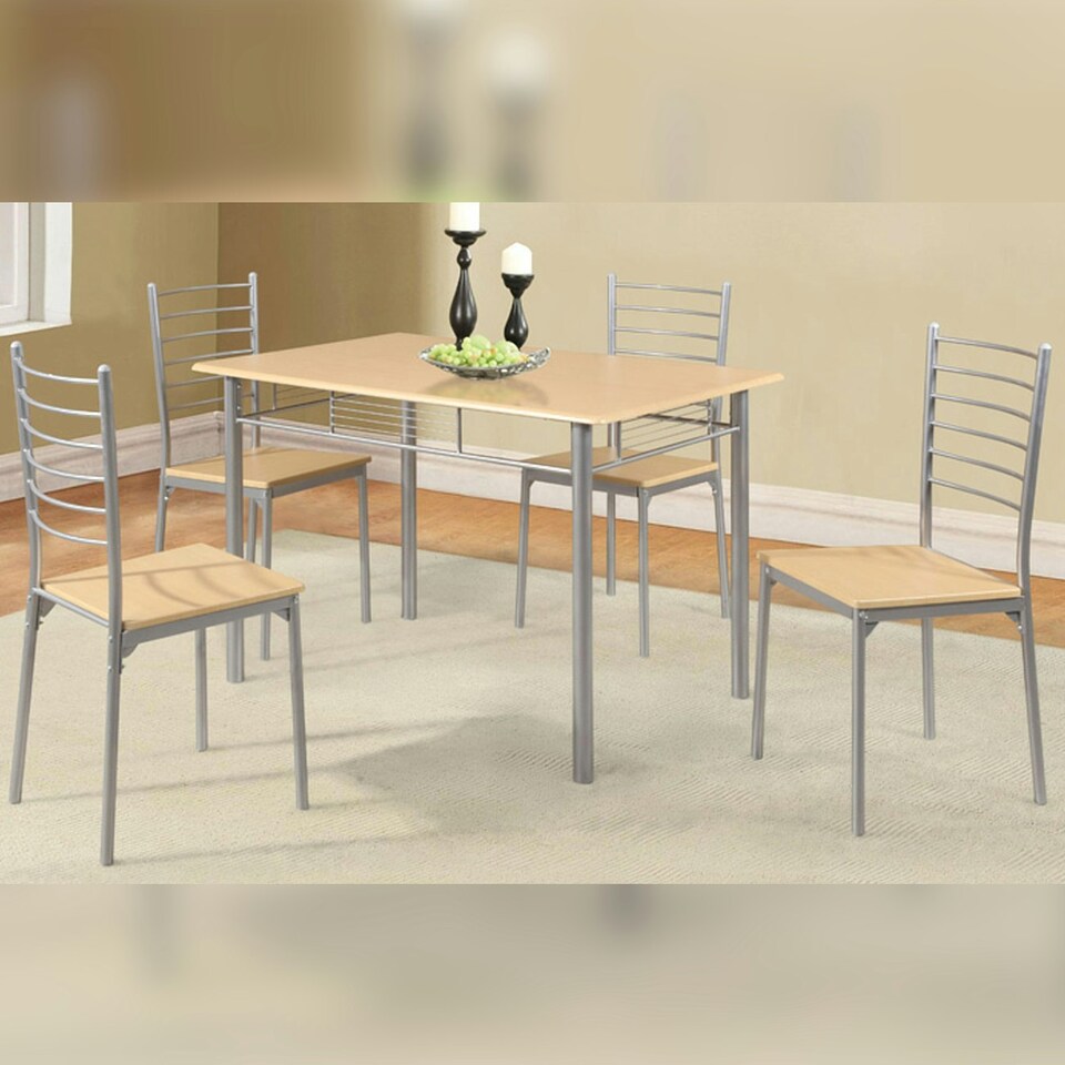 image 1 of 5 Piece Beech Effect Wooden And Metal Dining Set