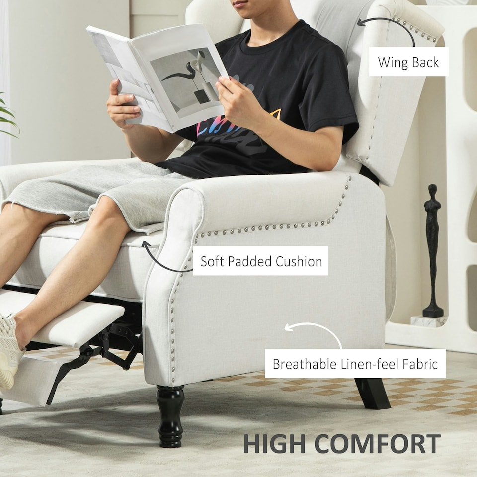 image 1 of HOMCOM Manual Reclining Armchair Recliner with Footrest Cream White