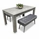 image 1 of Stone Grey Effect Wood Dining Table Set with 2 Grey Velvet Benches Stylish Dining Room Furniture