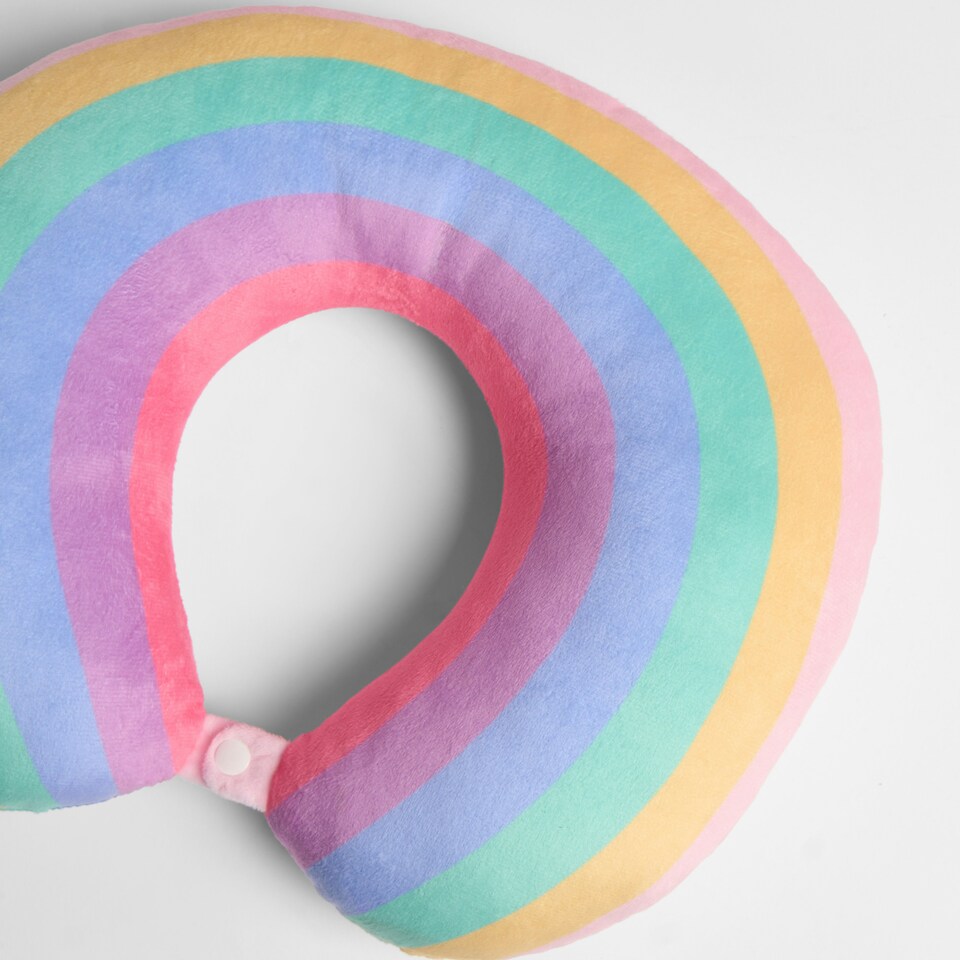 image 1 of OHS Soft Plush Rainbow U-Shaped Comfort Support Travel Neck Pillow, Multi