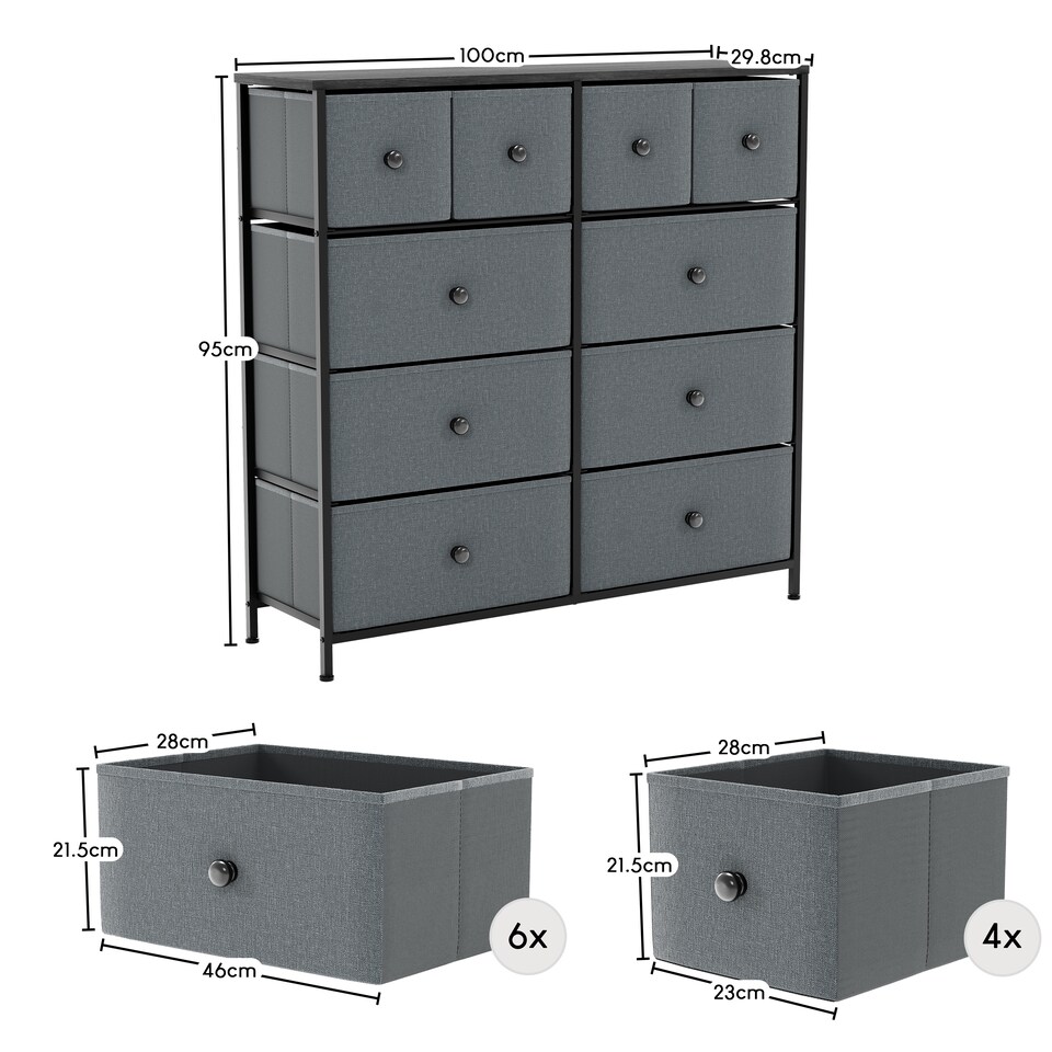 image 1 of Vida Designs Chorley 10 Drawer Fabric Drawer Chest, Grey & Black