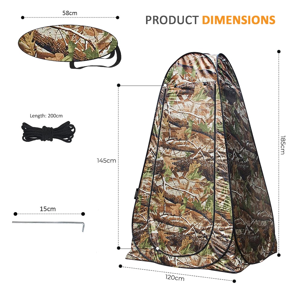image 1 of Pop-Up Privacy Tent Portable Outdoor Camping Shower Toilet Changing Room Hiking, Camouflage