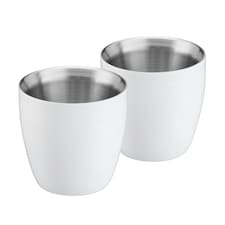 Set of 2 Stainless Steel Espresso Coffee Cups – 90ml Double Wall Insulated Mini Drinking Mugs White