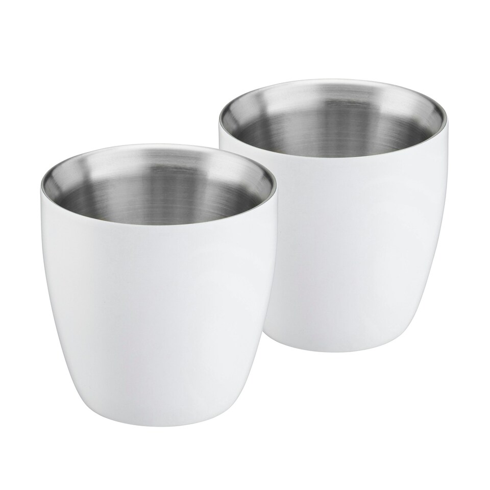 image 1 of Set of 2 Stainless Steel Espresso Coffee Cups – 90ml Double Wall Insulated Mini Drinking Mugs White