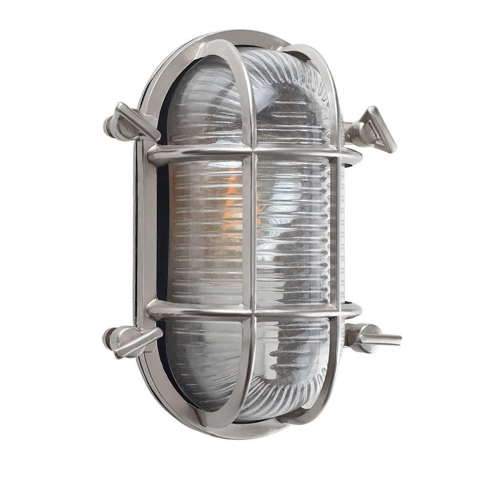 ValueLights Bow Oval Bulkhead IP64 Outdoor Garden Wall Light with Cool White Bulb in Silver