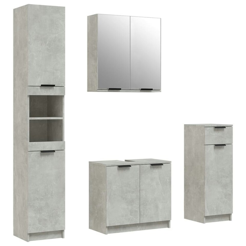 4 Piece Bathroom Set Concrete Grey Engineered Wood Tesco