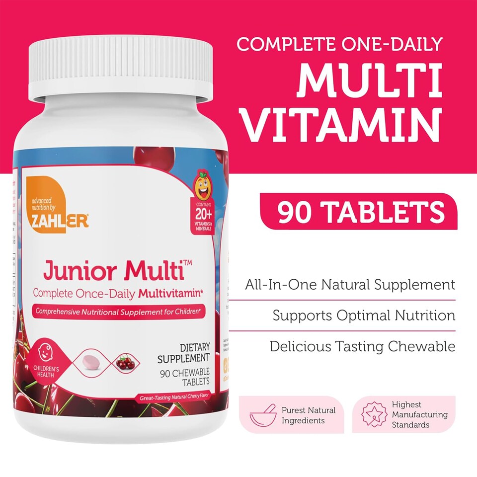 image 1 of Junior Multi Vitamin, 20+ Minerals & Vitamins, Cherry Flavor, 90c