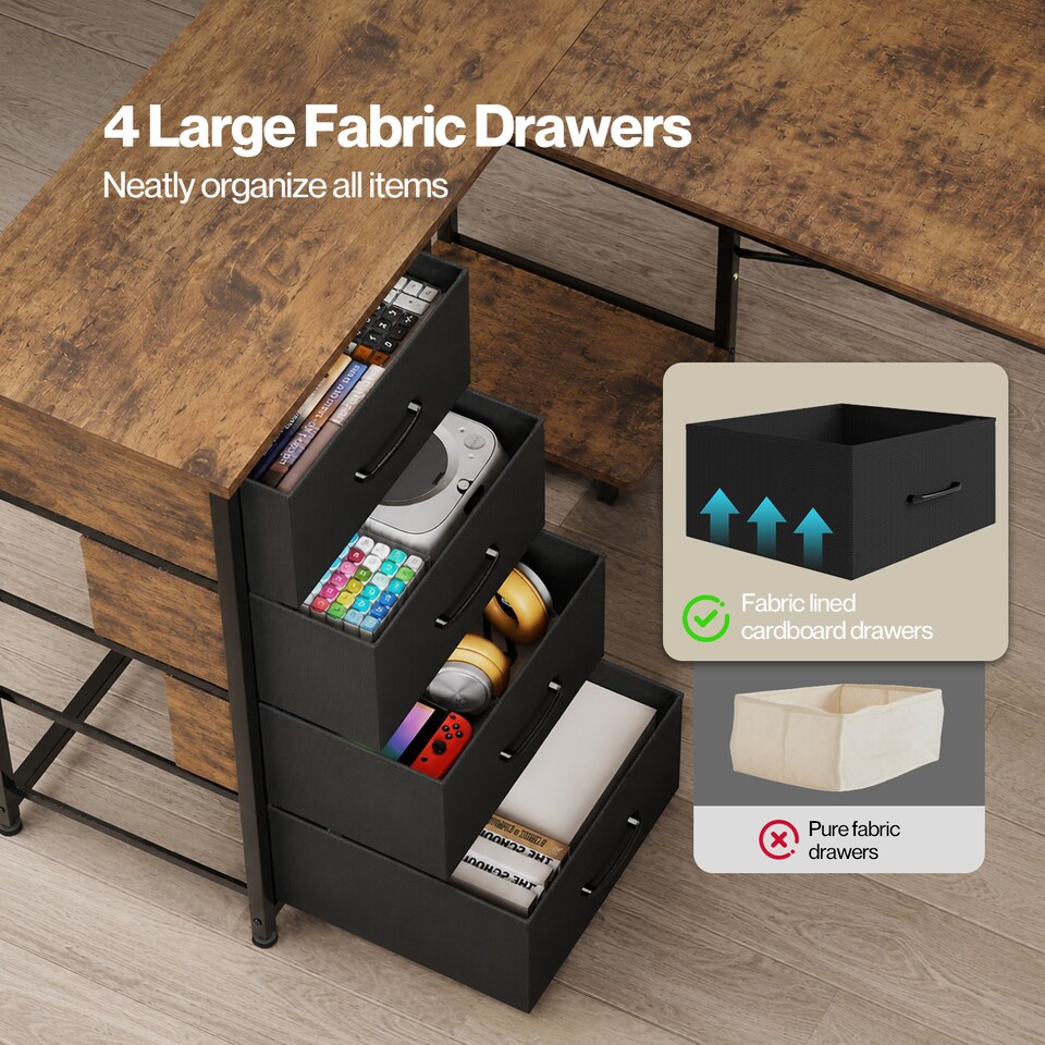 image 1 of Levede Reversible L-shaped Corner Desk 4 Drawers for Office or Gaming