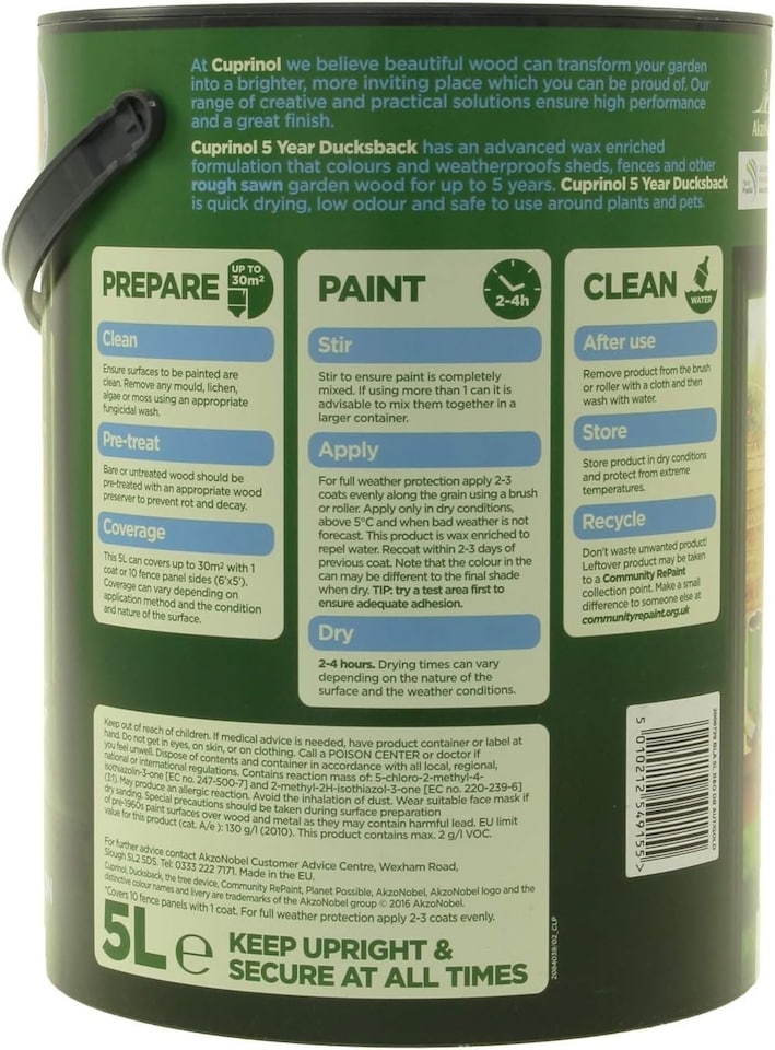 image 1 of Cuprinol Ducksback 5L Paint Black