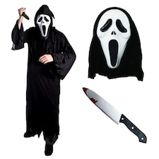 Screaming Ghost Face Killer Costume with Knife Black | L