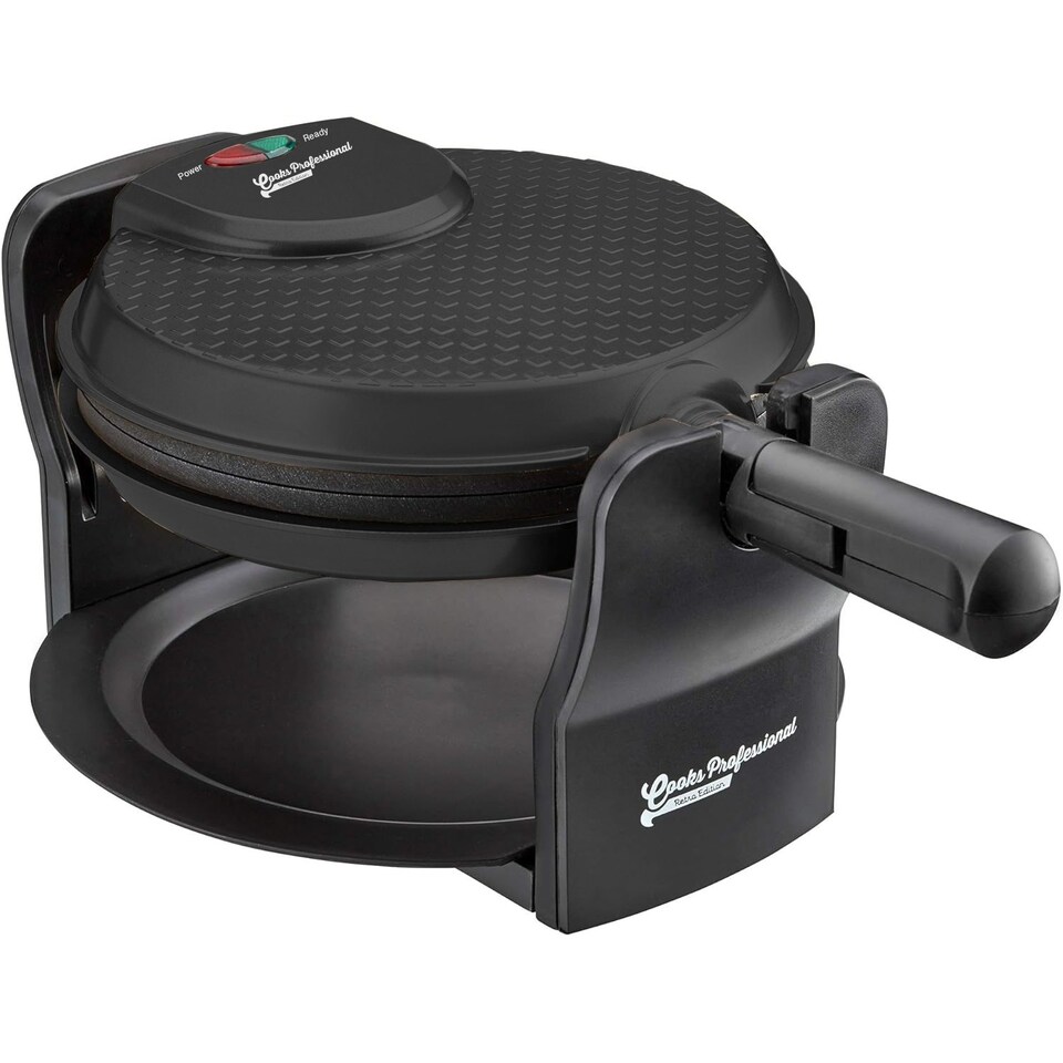 image 1 of Cooks Professional Rotary Belgian Waffle Maker Machine with Non-Stick Plates & Drip Tray | Black