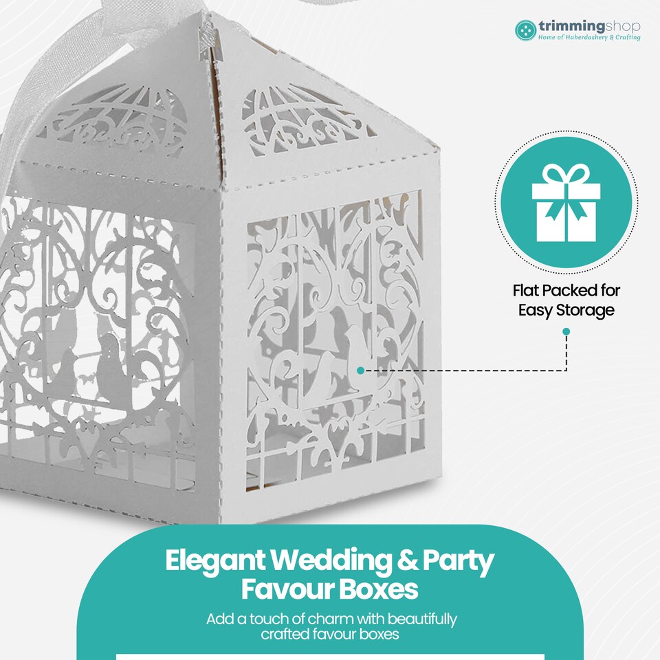 image 1 of Love Birds Wedding Favour Boxes with Organza Ribbon Gift Boxes - 50pcs
