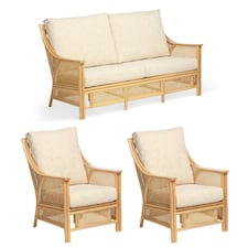 Desser Chester Natural 3 Seater Rattan Sofa Set in Cotton Cream - Conservatory Sofa Suite