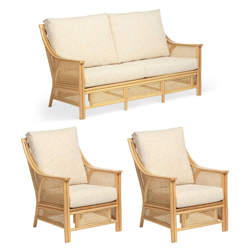 image 1 of Desser Chester Natural 3 Seater Rattan Sofa Set in Cotton Cream - Conservatory Sofa Suite