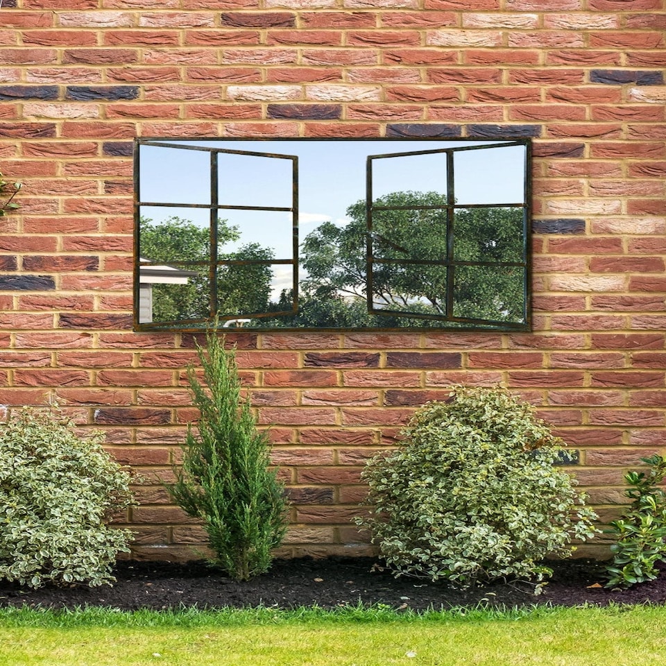 image 1 of Kirkby Metal Large Open Window Garden Wall Mirror 39" X 29" (100CM X 73CM) N/A