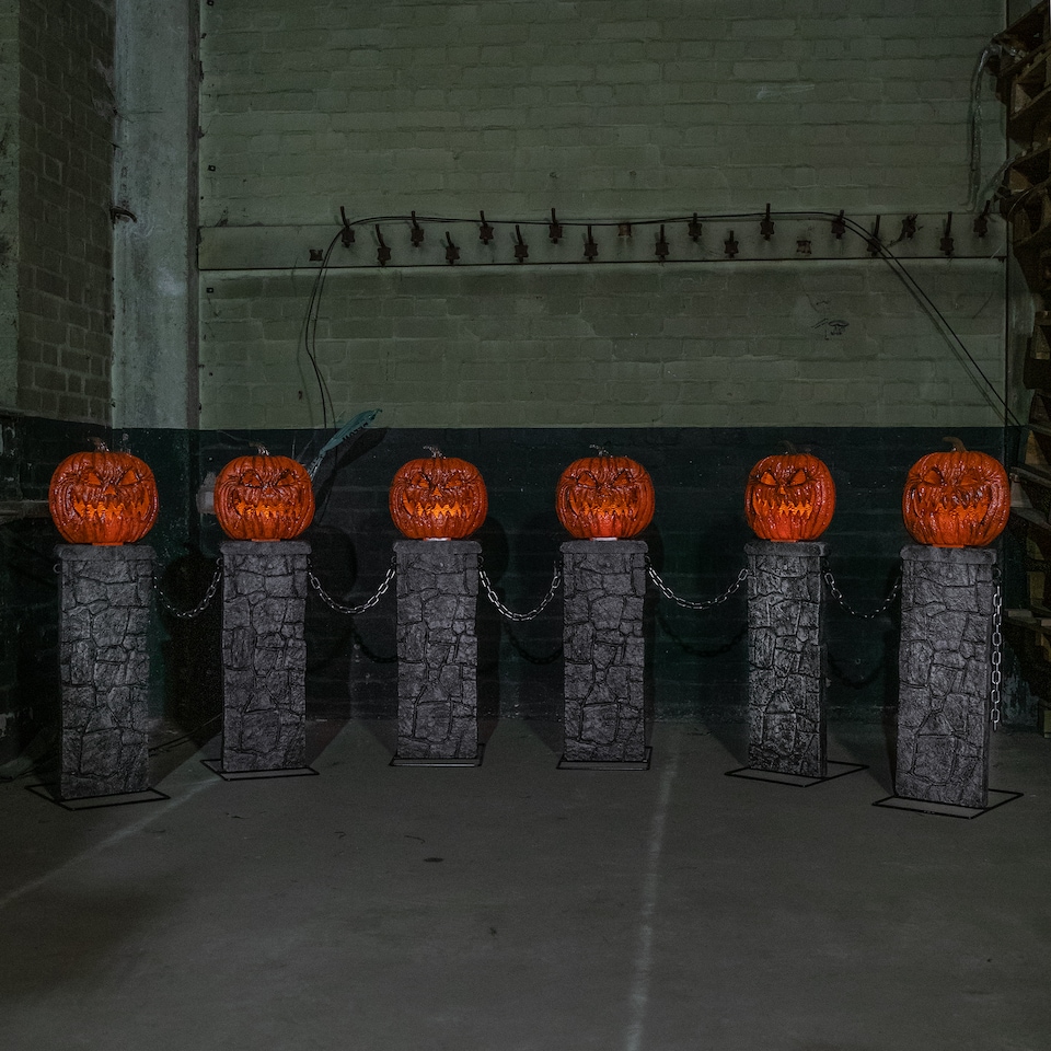 image 1 of Pack of 2: 1.2m x 91cm Battery Powered Light up Halloween Pumpkin Fence with LEDs
