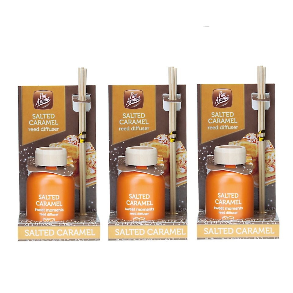 image 1 of Pack of 3 Pan Aroma Salted Caramel Reed Diffusers 50ml