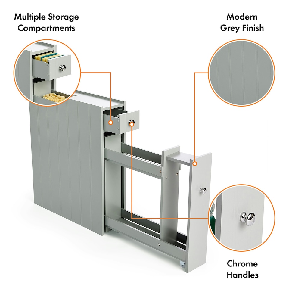 image 1 of VonHaus Shrewsbury Grey Slim Bathroom Storage Unit with Drawers